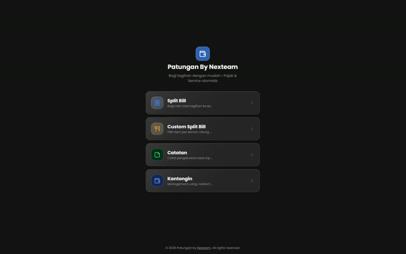 Project web app Patungan: bagi tagihan dengan mudah