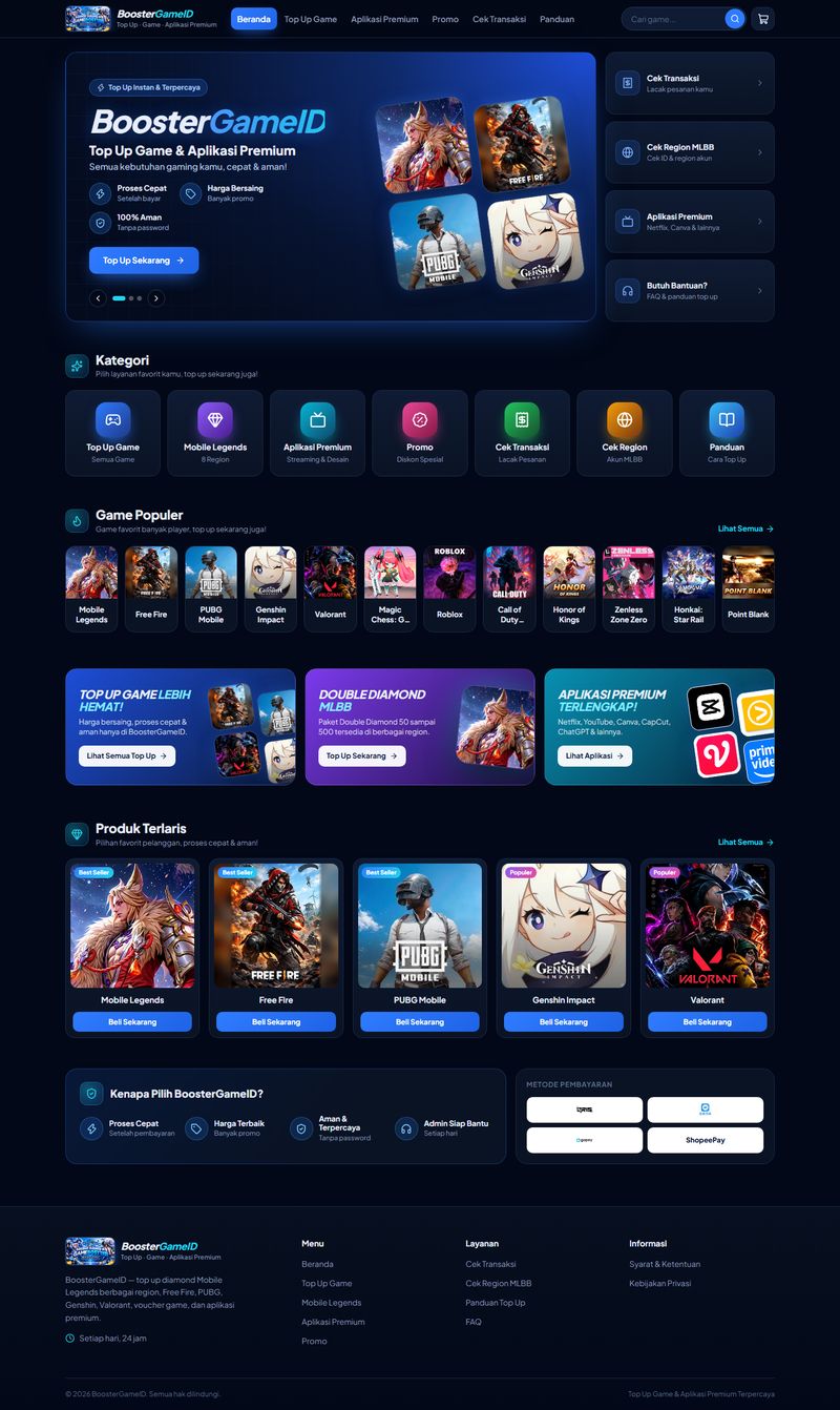 Project website Store Top Up Game: BoosterGameID